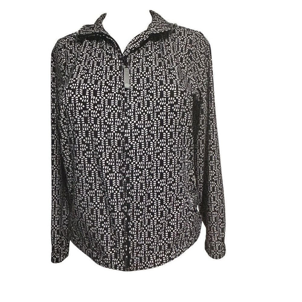 NWOT T By Talbots Full Zip Jacket PP Black & White Geometric Pattern Full Zip